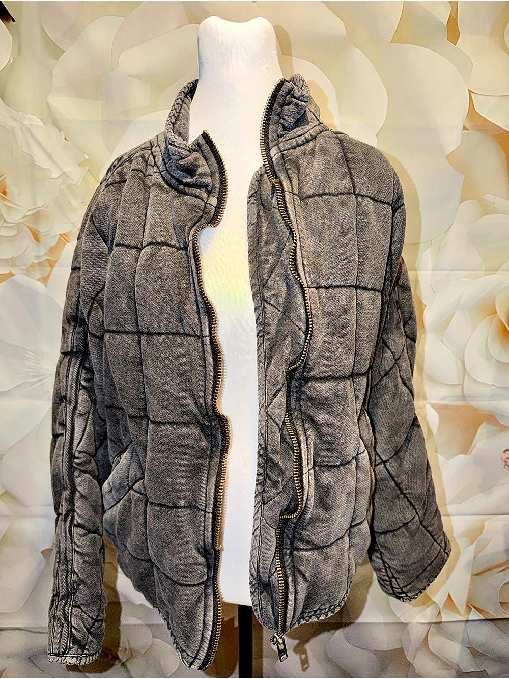 Free People XS Charcoal Gray Dolman Quilted Puffer Jacket